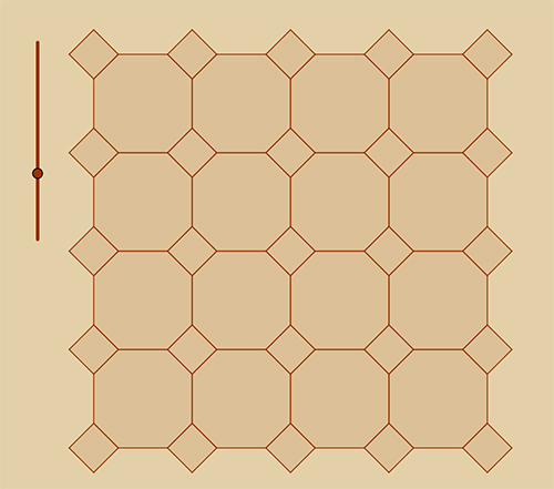Mosaico basado en el cuadrado recortando polgonos no regulares en los vrtices