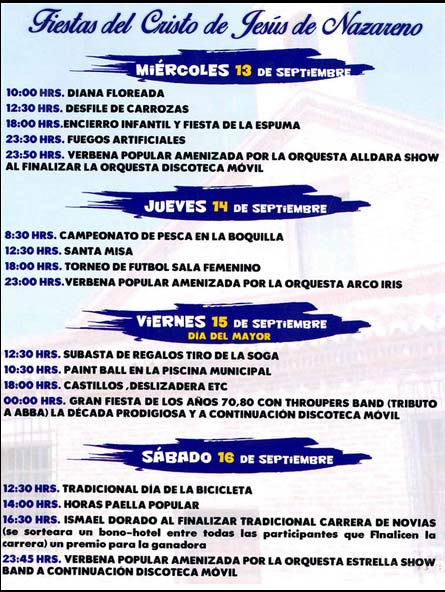 Programa de las fiestas del Cristo Jesús Nazareno en La Pueblanueva (del 13 al 16 de Septiembre de 2017)