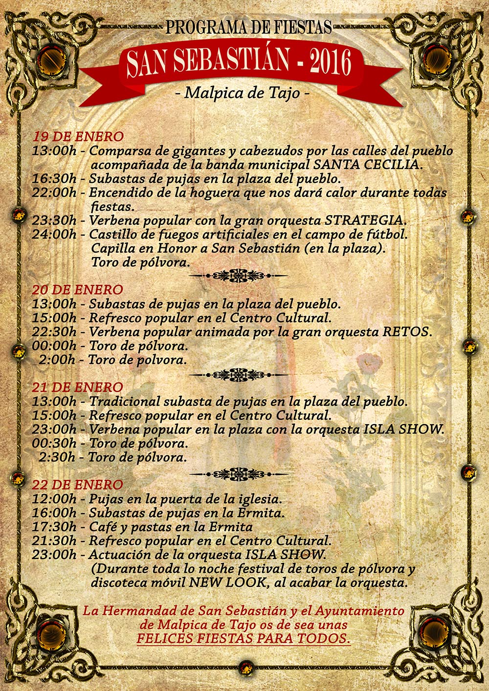 Programa de la fiesta de San Sebastián 2016 en Malpica de Tajo