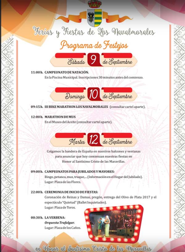 Programa de las fiestas en honor al Stmo. Cristo de las Maravillas en Los Navalmorales (13 al 17 de Septiembre de 2017)