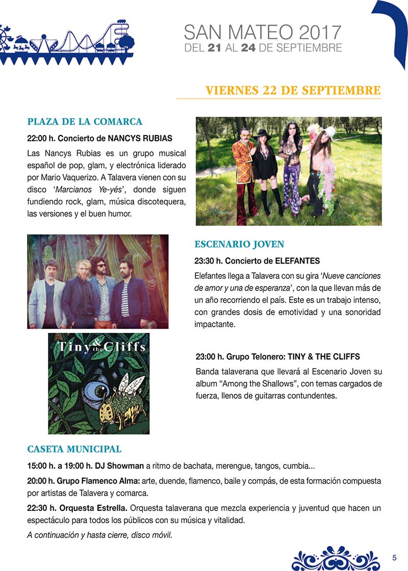 Programa de las fiestas en honor a San Mateo en Talavera de la Reina (viernes 22  de Septiembre de 2017)