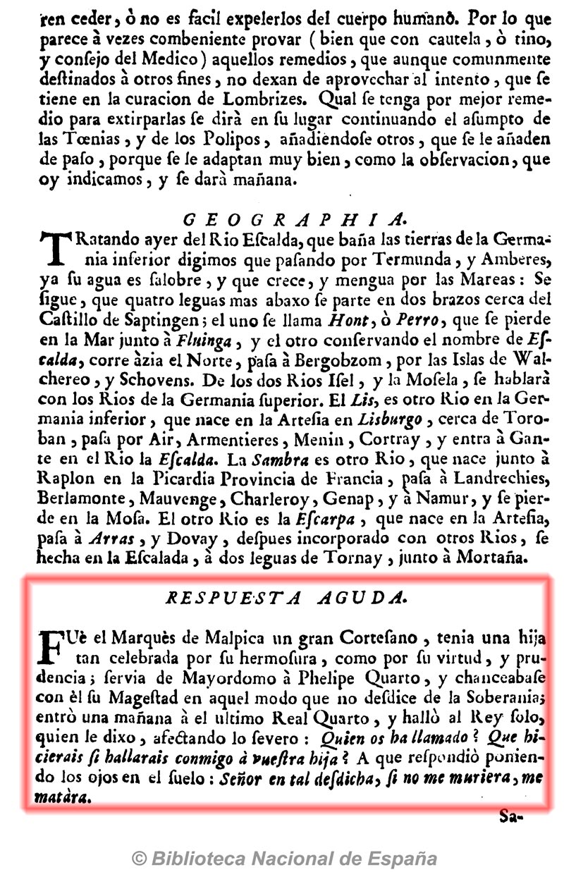 Diario curioso, histórico, erudito, comercial, civil y económico 17-8-1772, página 3. Respuesta aguda del marqués de Malpica