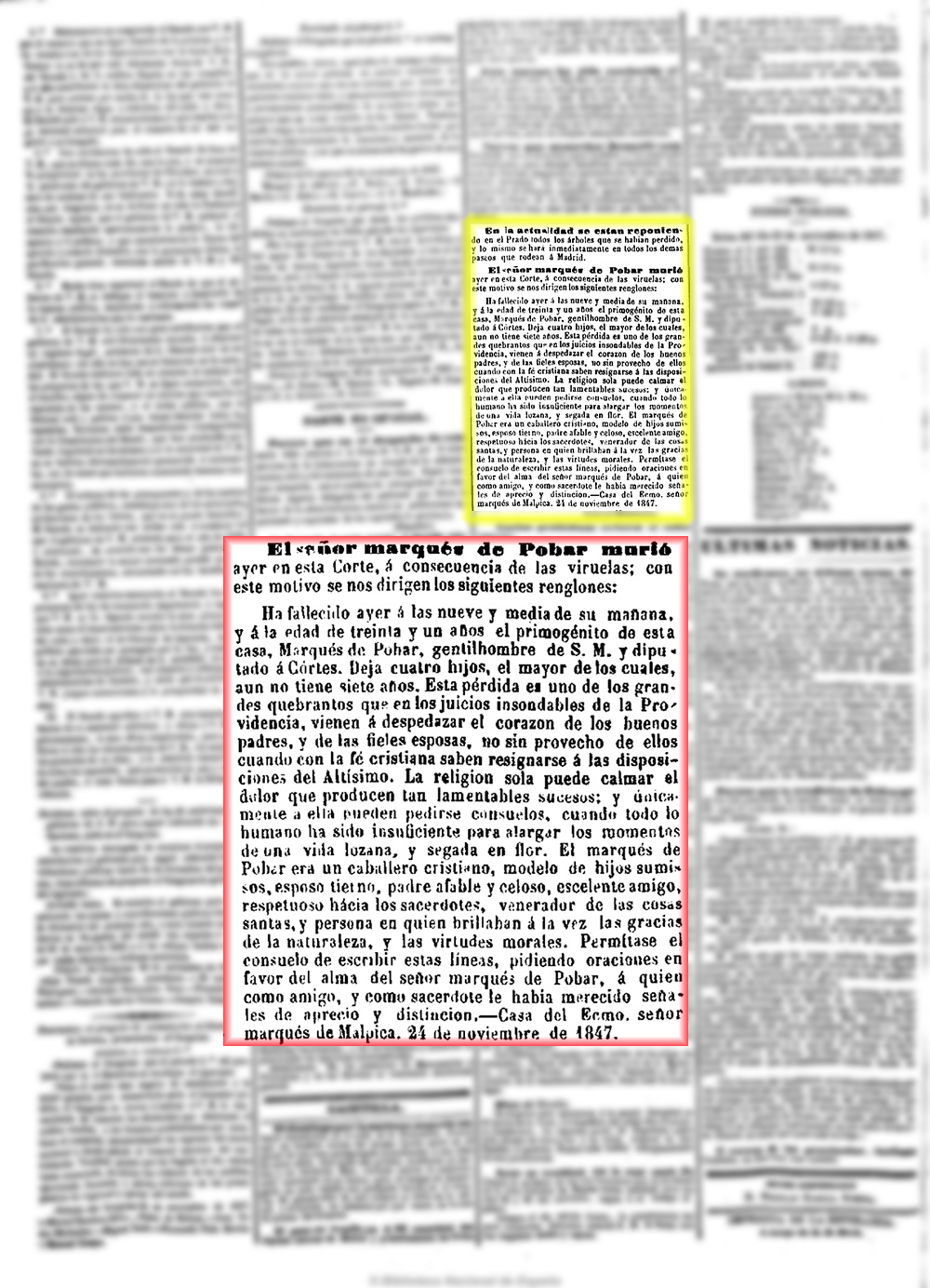 La Esperanza 24/11/1847 Fallecimiento del marques de Povar