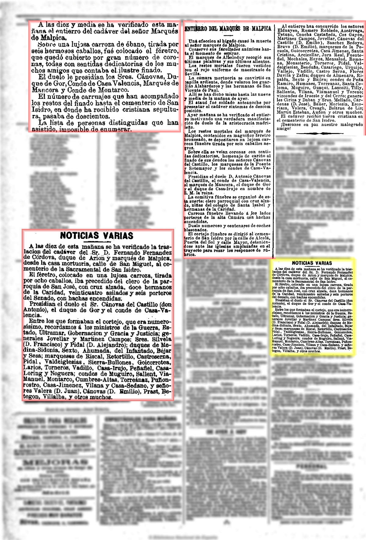 El Día 1_1_1892, página 4. Entierro del IX marqués de Malpica