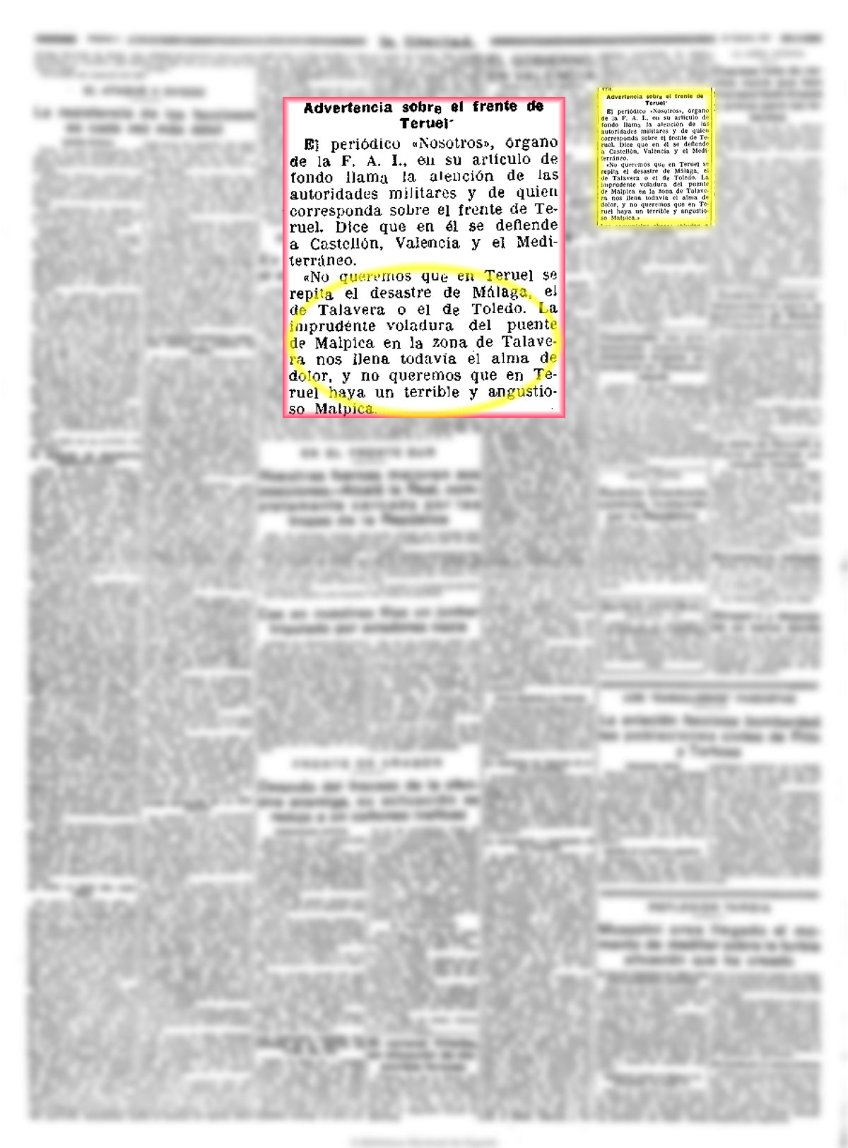 Nosotros 4-3-1937, página5. Operaciones militares en los alrededores de Malpica