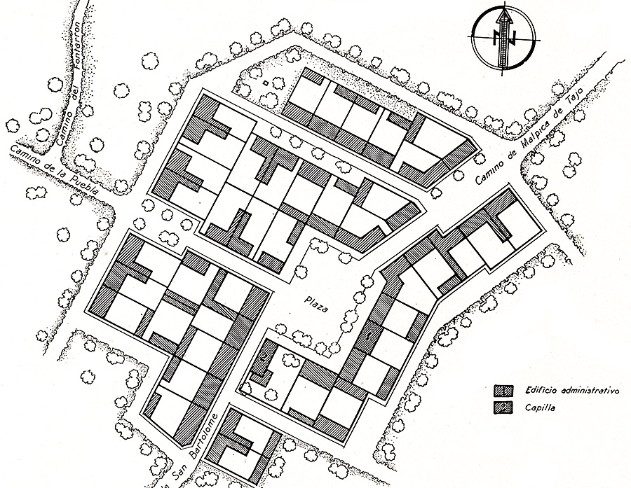 Plano del Proyecto fallido de 1944 de construccin del pueblo de colonizacin de Bernuy