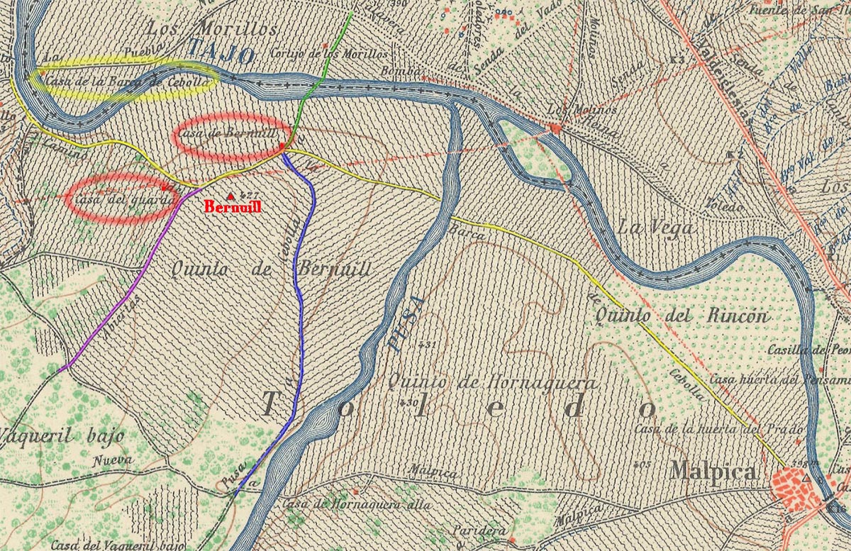 recorte del mapa de la comarca de Talavera de la Reina elaborado por la Dirección general del Instituto Geográfico y Catastral en el año 1945