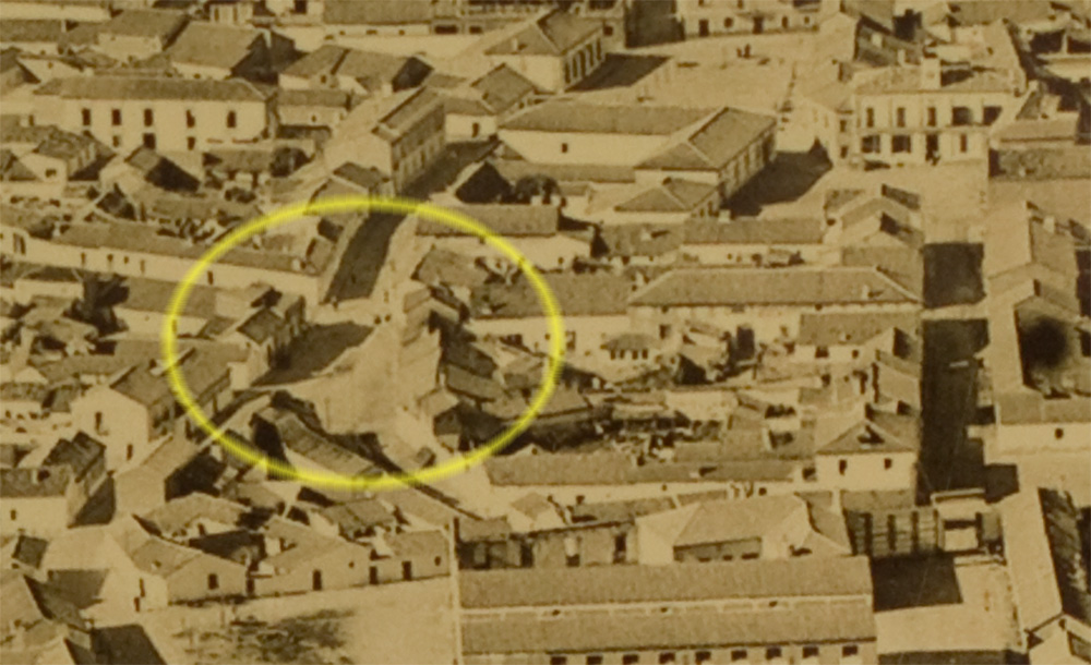 Las cuatro calles de Malpica de Tajo en una foto aérea de 1964