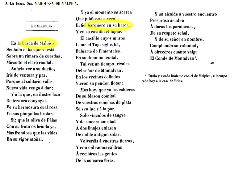 Poema dedicado a la marquesa de Malpica por el duque de Frías.