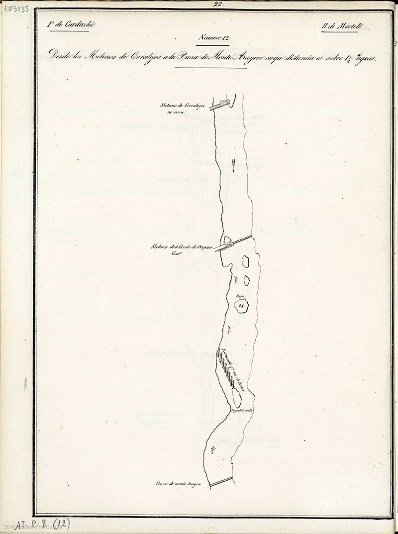 Planos de reconocimiento de las riberas del Tajo, desde los molinos de Corralejos hasta la Presa de Montearagón realizados por Luis Carduchi y Julio Martelli en 1657  