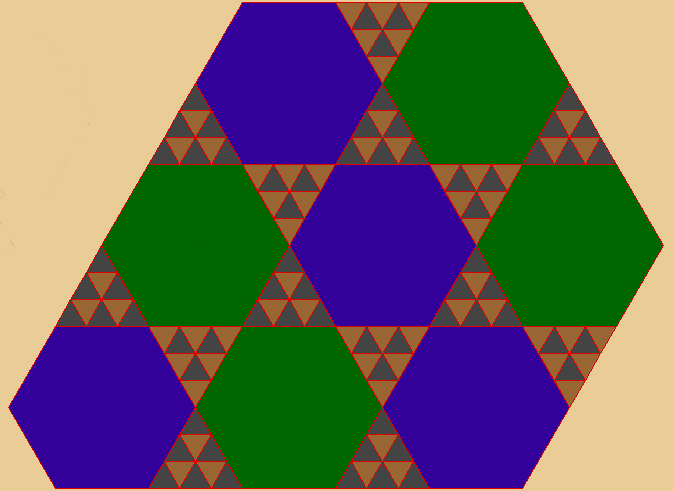 Mosaico con triángulos y hexágonos en la relación 1 a 3 Mosaico con triángulos y hexágonos en la relación 1 a 3