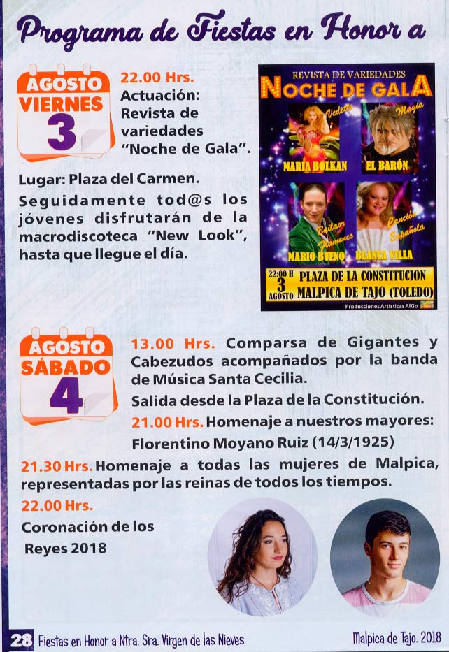 Programa fiestas de la Nieves 2018 Malpica de Tajo