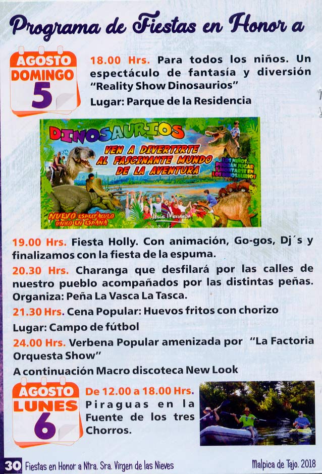 Programa fiestas de la Nieves 2018 Malpica de Tajo