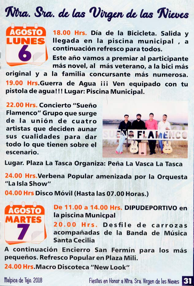 Programa fiestas de la Nieves 2018 Malpica de Tajo