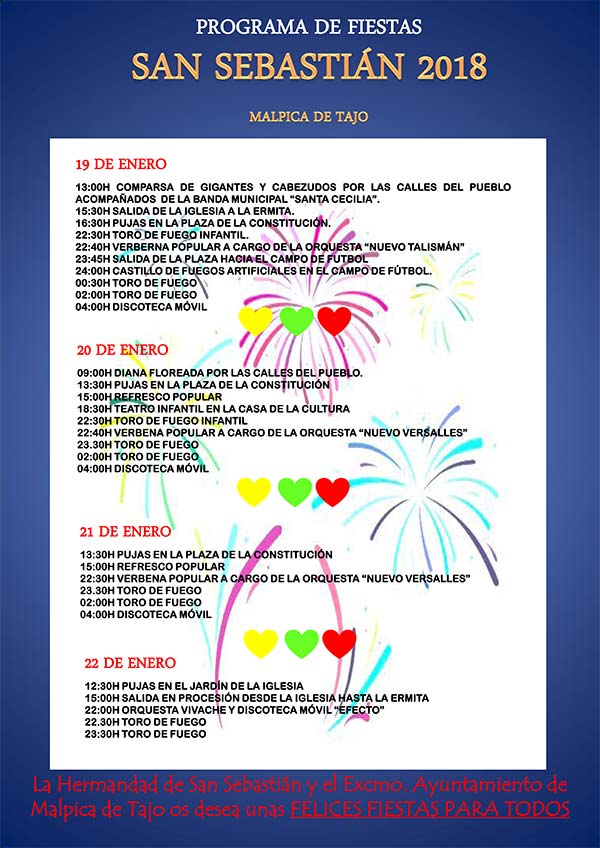 Programa fiestas de San Sebastián 2018 en Malpica de Tajo