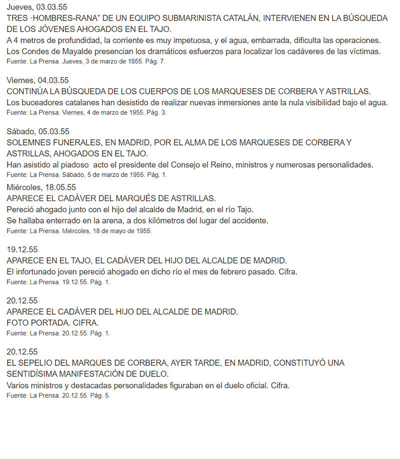 Ahogamiento en 1955 del hijo del conde Mayalde