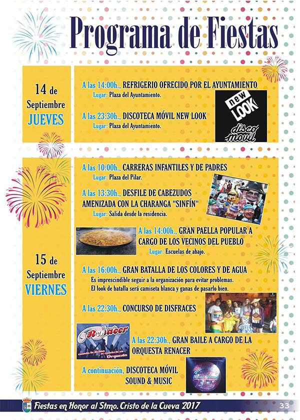 Programa de las fiestas en honor al Stmo. Cristo de la Cueva en Carmena (13 al 17 de Septiembre de 2017)
