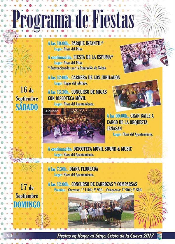 Programa de las fiestas en honor al Stmo. Cristo de la Cueva en Carmena (13 al 17 de Septiembre de 2017)