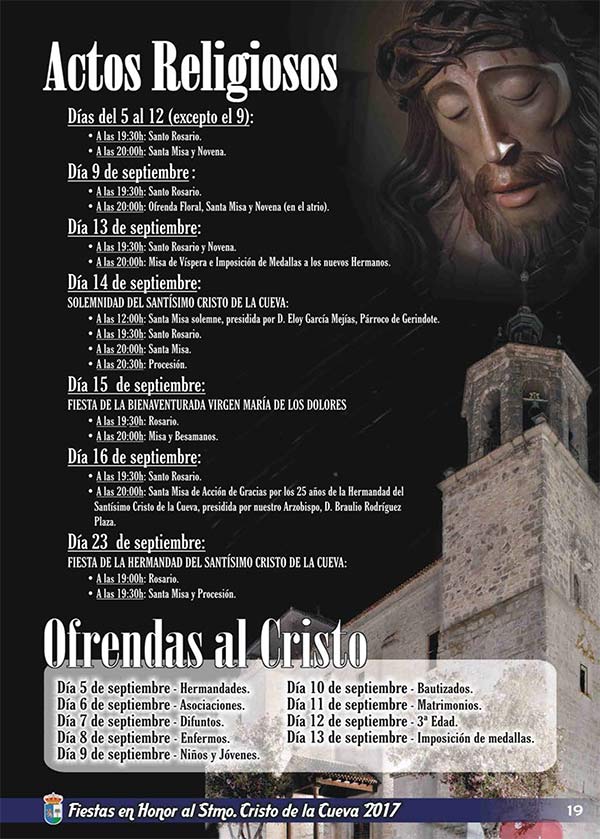 Programa de las fiestas en honor al Stmo. Cristo de la Cueva en Carmena (13 al 17 de Septiembre de 2017)