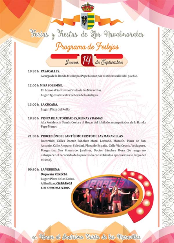 Programa de las fiestas en honor al Stmo. Cristo de las Maravillas en Los Navalmorales (13 al 17 de Septiembre de 2017)
