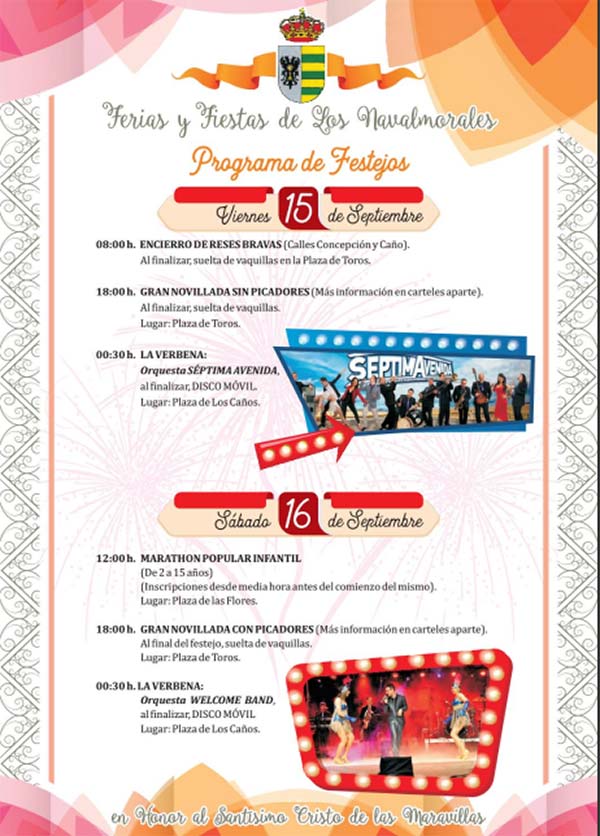 Programa de las fiestas en honor al Stmo. Cristo de las Maravillas en Los Navalmorales (13 al 17 de Septiembre de 2017)