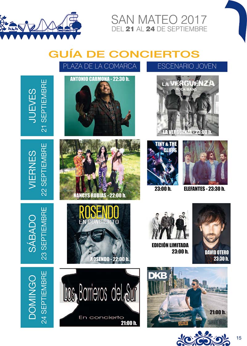 Programa de las fiestas en honor a San Mateo 2017 en Talavera de la Reina (Guía de Conciertos)