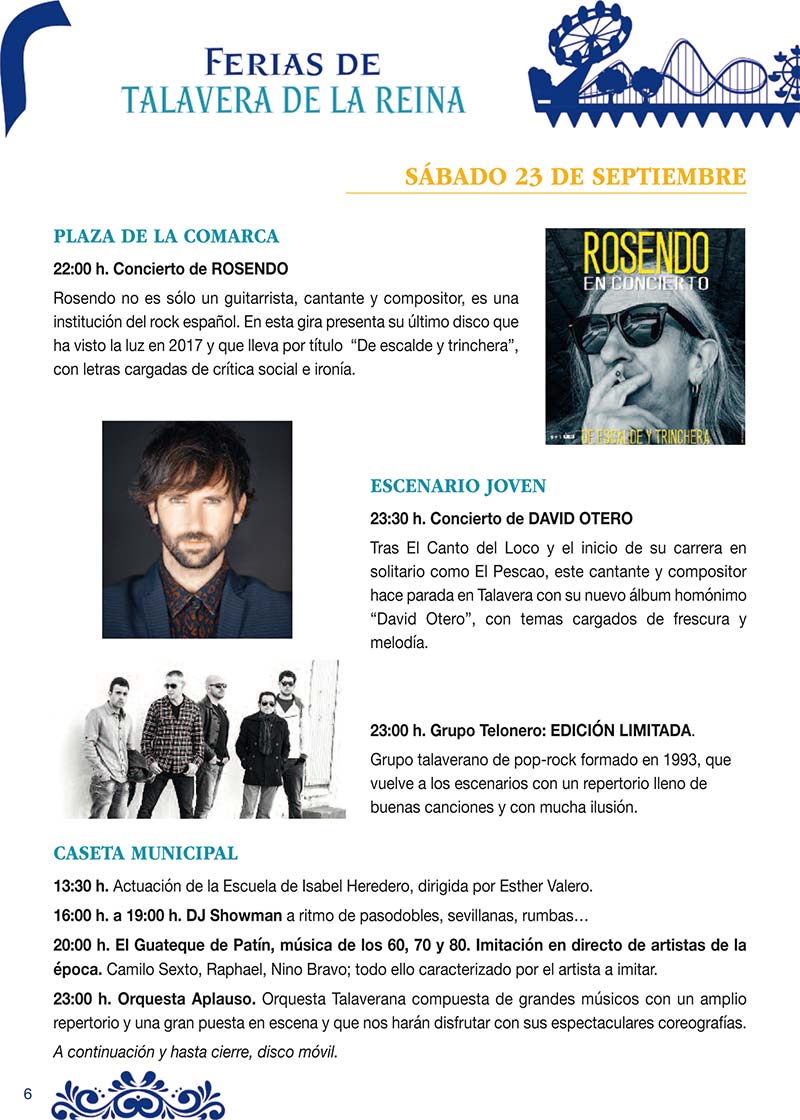 Programa de las fiestas en honor a San Mateo en Talavera de la Reina (sábado 23 de Septiembre de 2017)