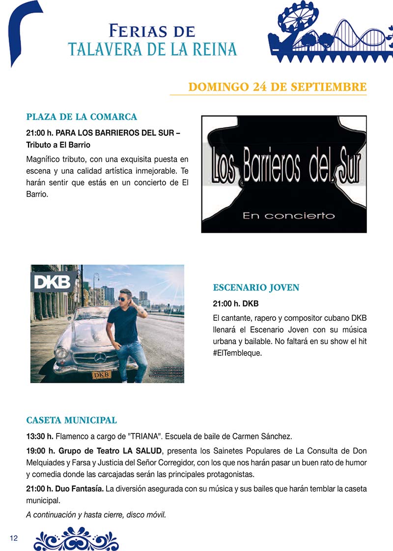 Programa de las fiestas en honor a San Mateo en Talavera de la Reina (domingo 24 de Septiembre de 2017)