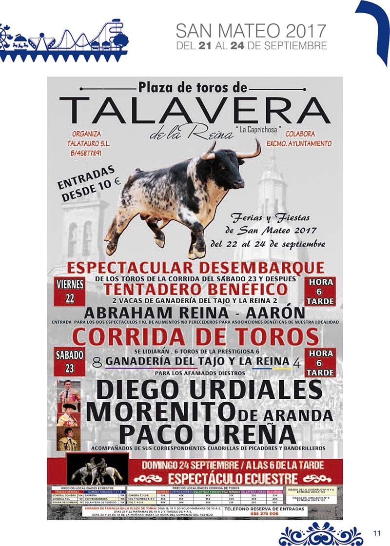 Programa de las fiestas en honor a San Mateo en Talavera de la Reina (Cartel de toros)