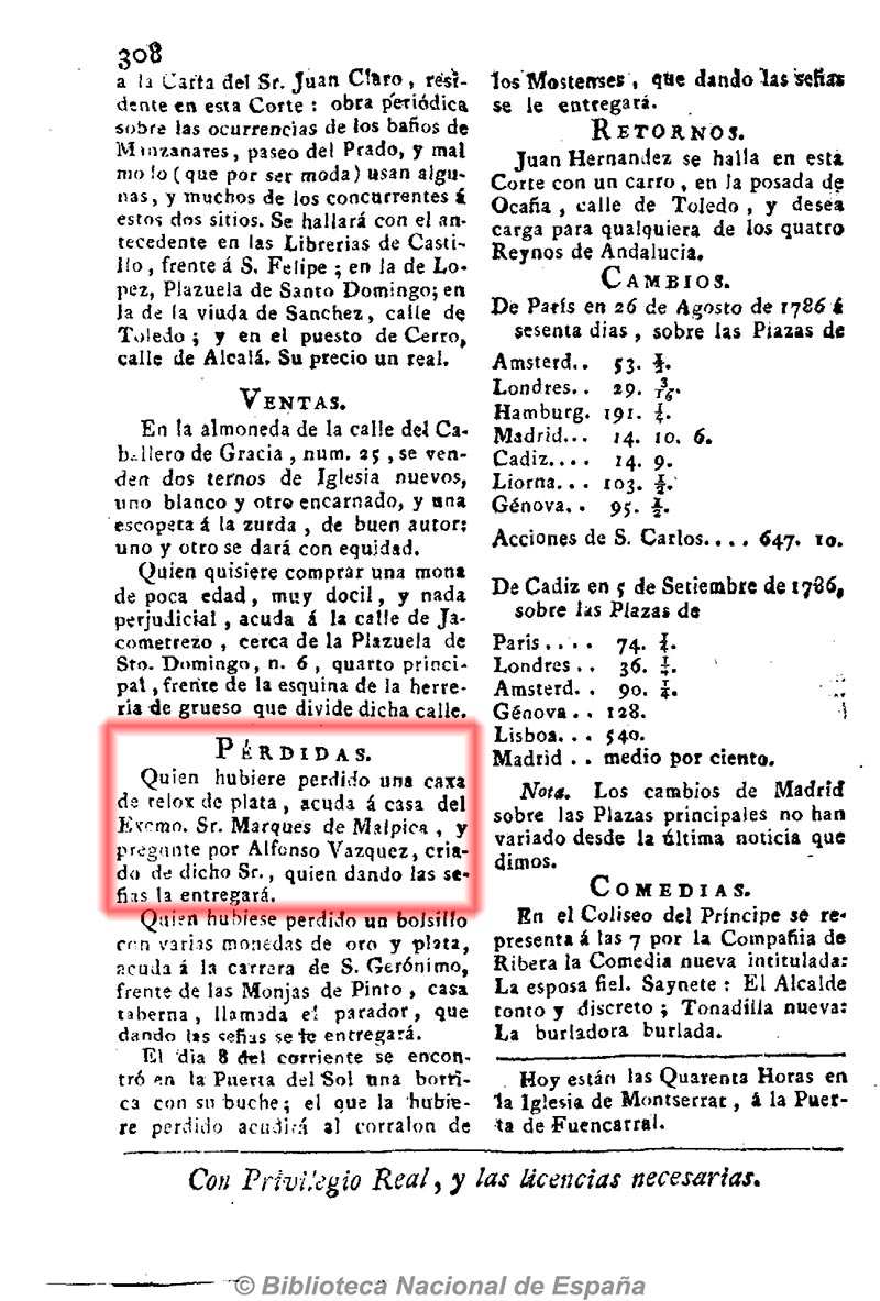 Diario curioso, histórico, erudito, comercial, civil y económico, 12-9-1786 página 4. Un hallazgo Diario curioso, histórico, erudito, comercial, civil y económico, 12-9-1786 página 4. Un hallazgo