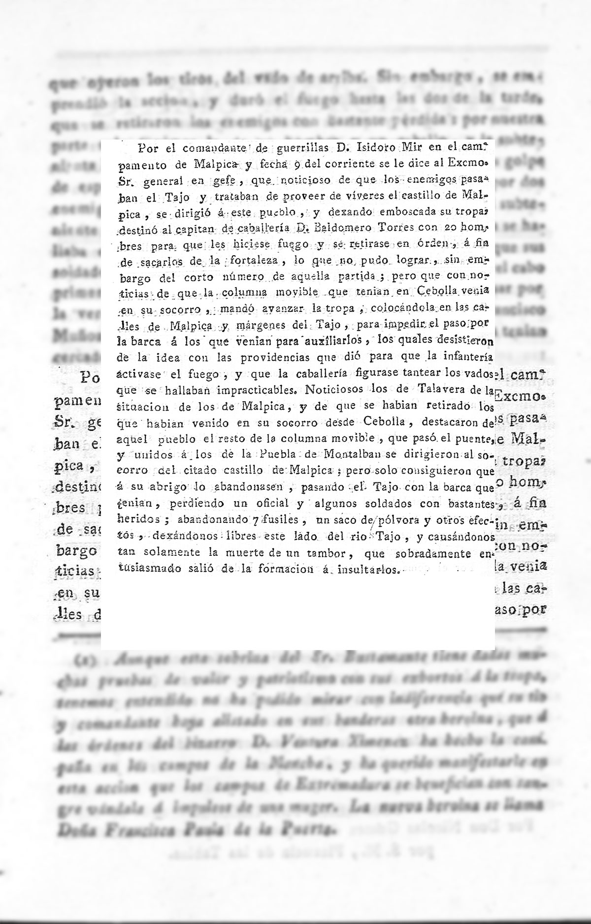 Diario Mercantil de Cádiz el 29 de julio de 1810. Enfrentamientos en los alrededores de Malpica Diario Mercantil de Cádiz el 29 de julio de 1810. Enfrentamientos en los alrededores de Malpica
