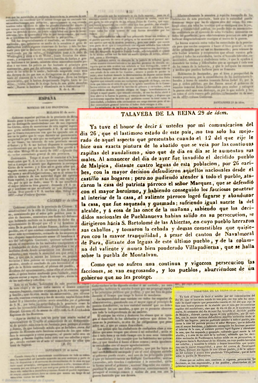 Crónica de la 1ª guerra carlista en los alrededores de Malpica Crónica de la 1ª guerra carlista en los alrededores de Malpica