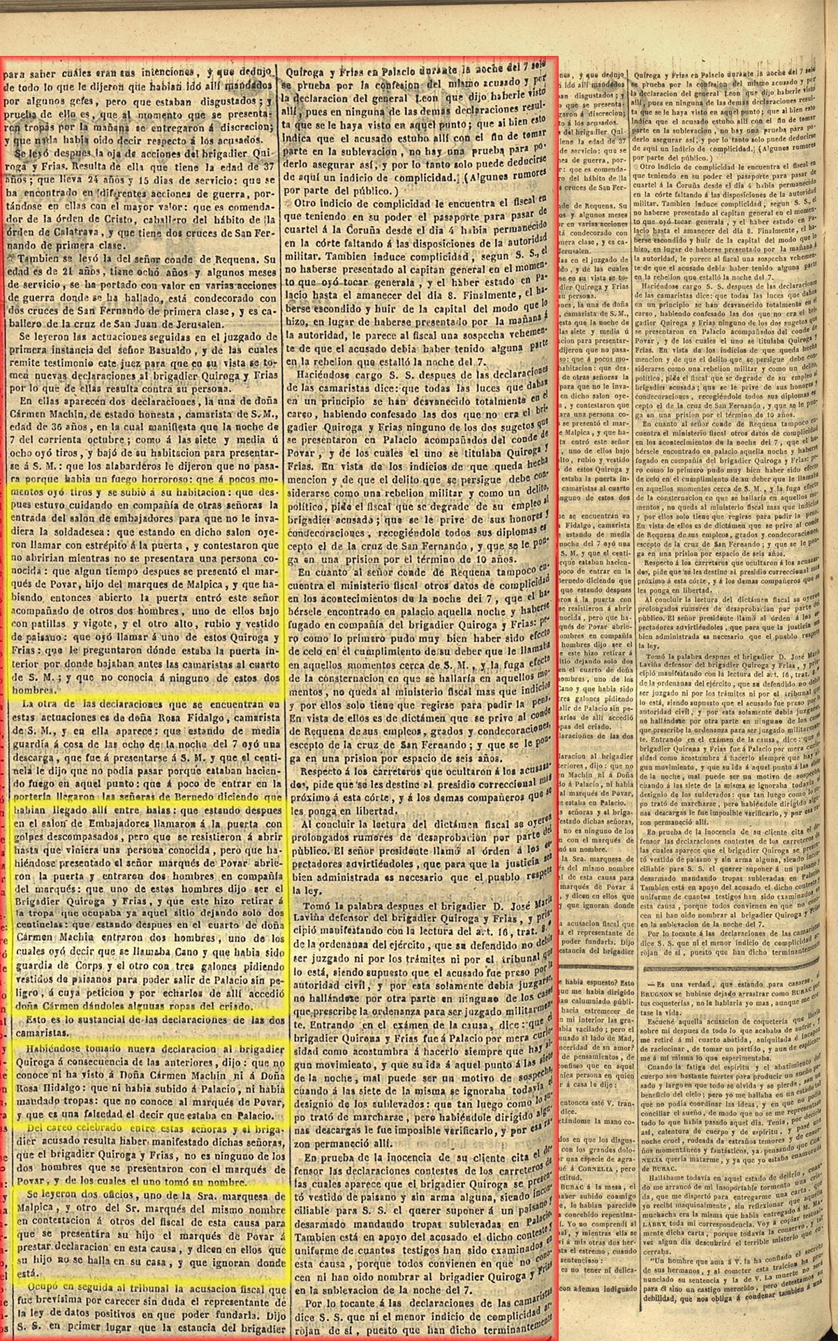Consejo de guerra sobre los sucesos del 7 de octubre (asalto al Palacio Real). El correo nacional 25-10-1841, página 2 parte segunda Consejo de guerra sobre los sucesos del 7 de octubre (asalto al Palacio Real). El correo nacional 25-10-1841, página 2 parte segunda