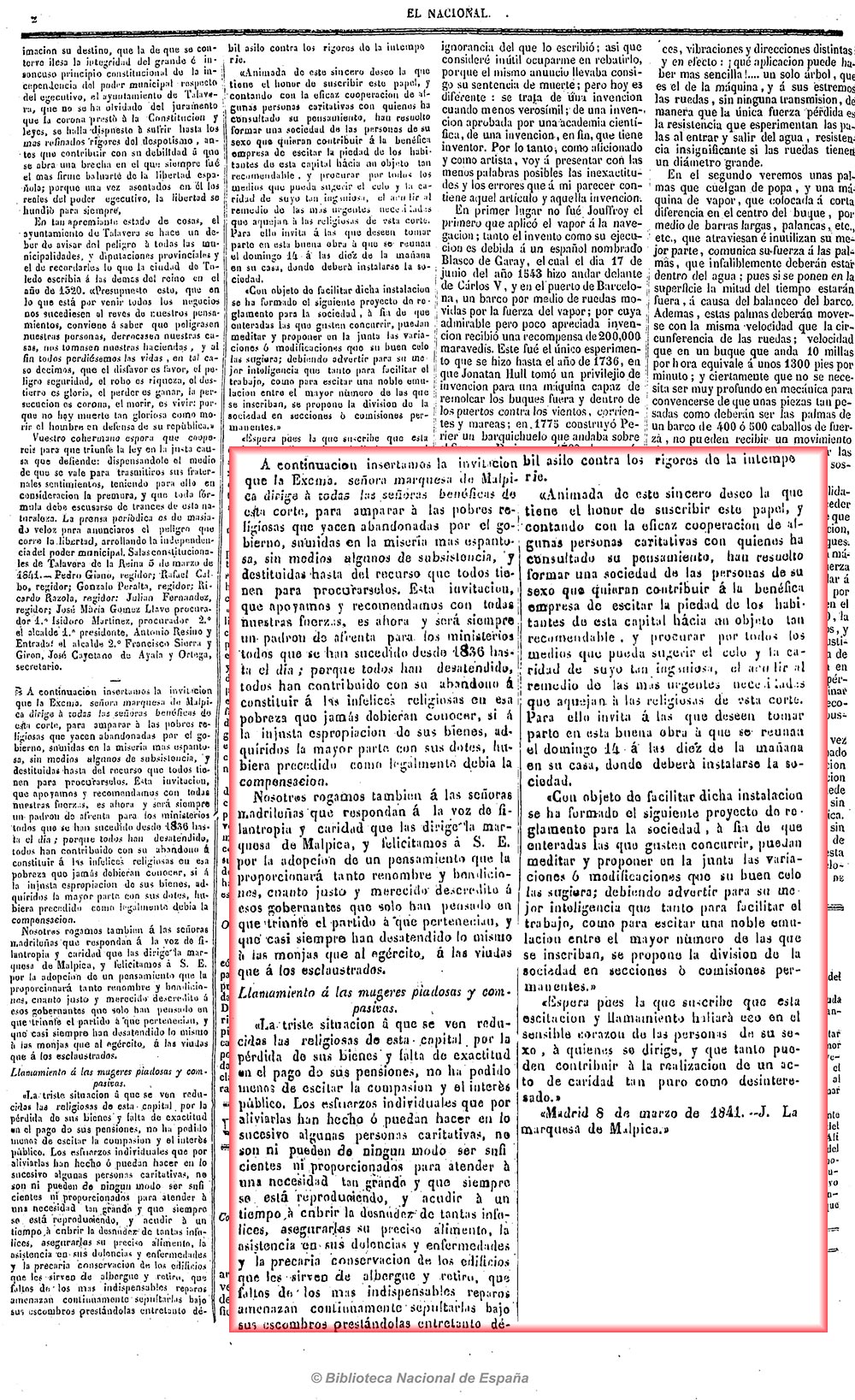 Llamamiento y justificación para la formación de la Sociedad para el socorro de las pobres monjas de Madrid por la marquesa de Malpica Llamamiento y justificación para la formación de la Sociedad para el socorro de las pobres monjas de Madrid por la marquesa de Malpica