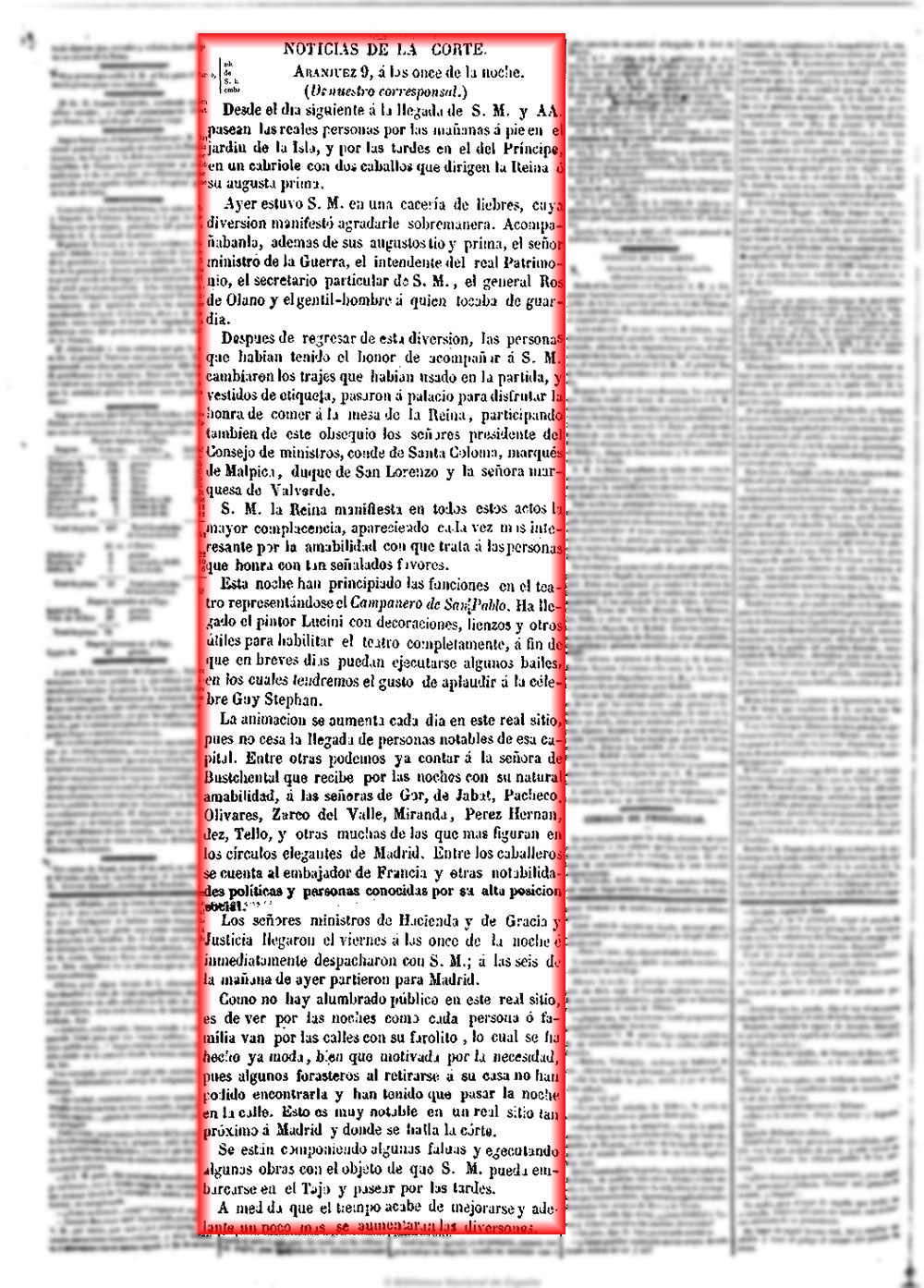 Noticias de la Corte.— Diario de Madrid, 9-5-1847 Noticias de la Corte.— Diario de Madrid, 9-5-1847