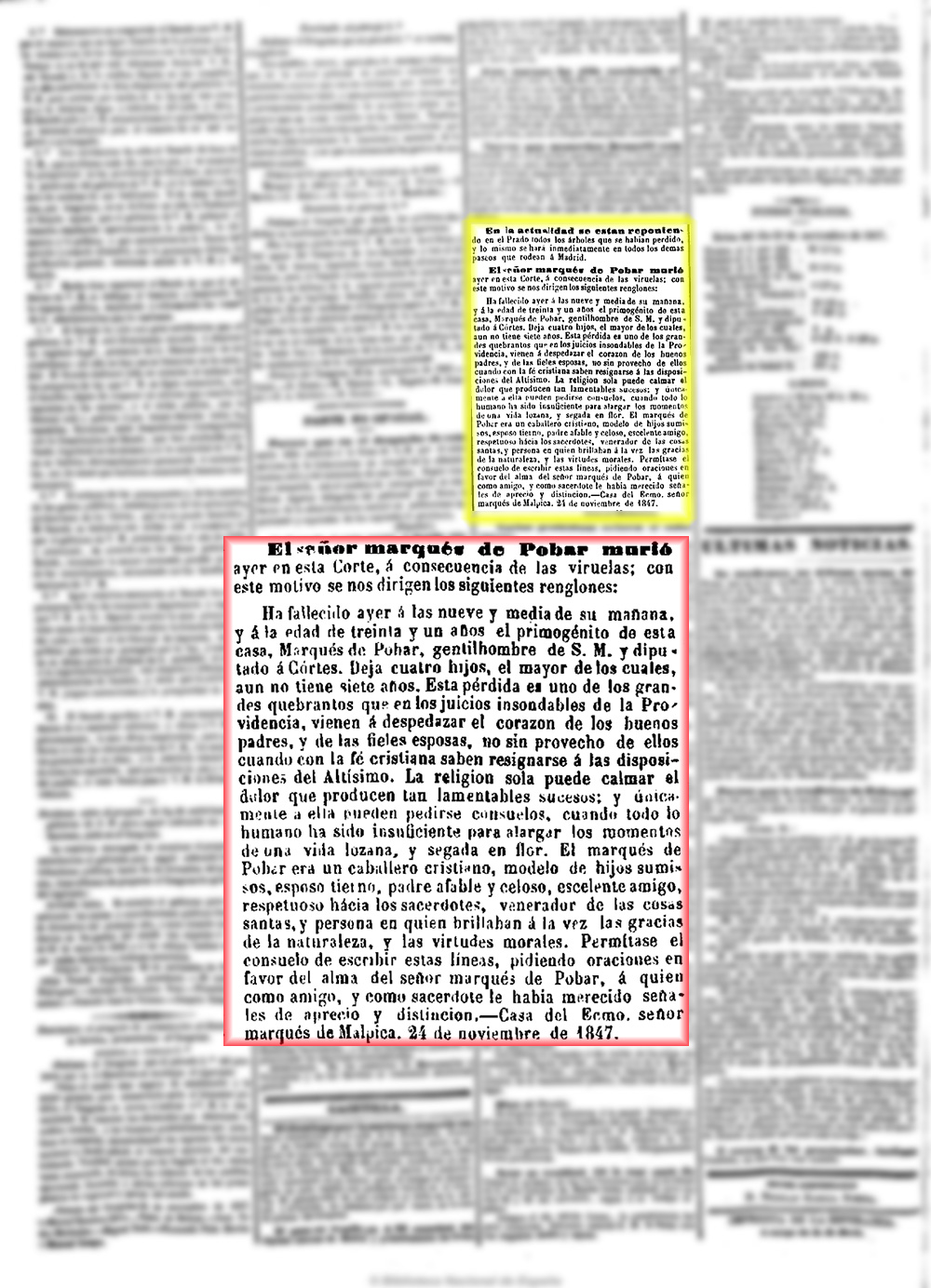 La Esperanza 24/11/1847 Fallecimiento del marqués de Povar La Esperanza 24/11/1847 Fallecimiento del marqués de Povar