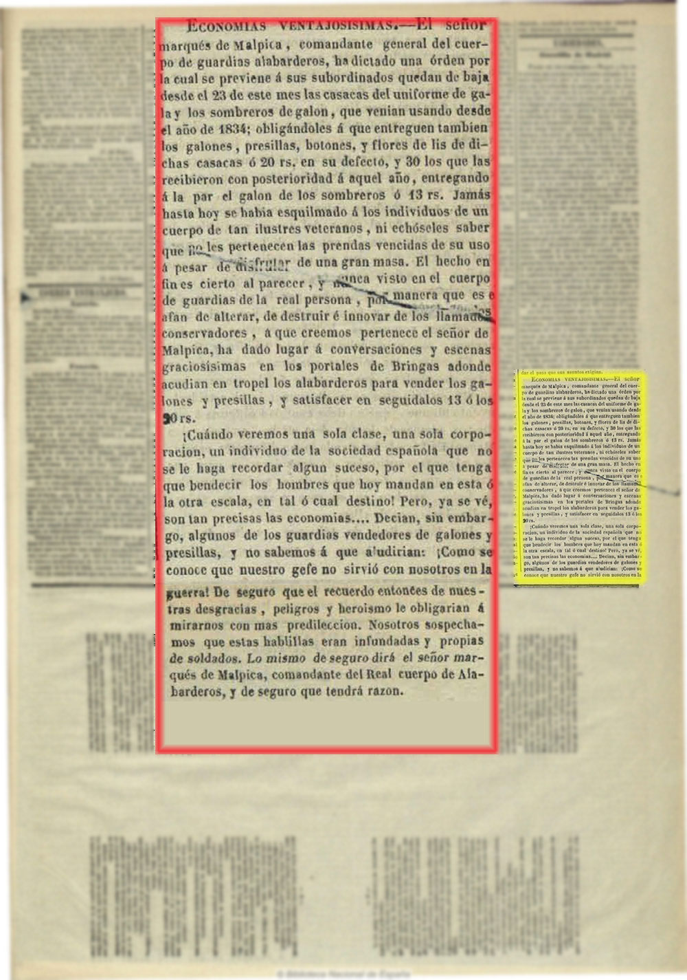 El Espectador 26/6/1847. Cambios en el uniforme de alabarderos reales El Espectador 26/6/1847. Cambios en el uniforme de alabarderos reales