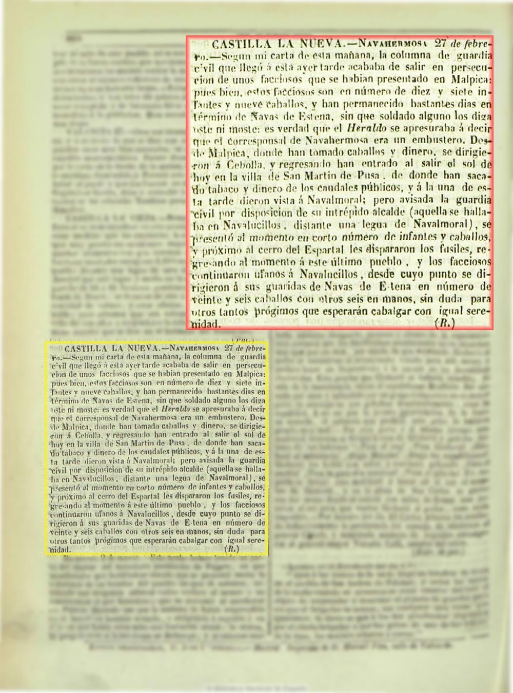 El Católico 5/3/1849. Segunda guerra carlista, incursión de una facción por los pueblos de la comarca El Católico 5/3/1849. Segunda guerra carlista, incursión de una facción por los pueblos de la comarca