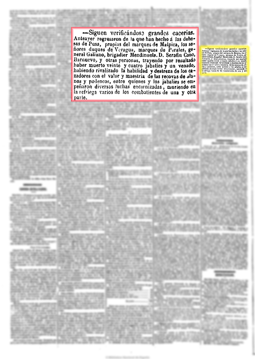 El Heraldo 14/11/1852. Cacería de caza mayor en Valdepusa El Heraldo 14/11/1852. Cacería de caza mayor en Valdepusa
