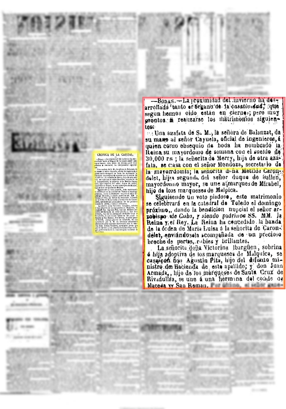 El Clamor público 23/10/1858, página 3. Dos bodas en la Casa El Clamor público 23/10/1858, página 3. Dos bodas en la Casa