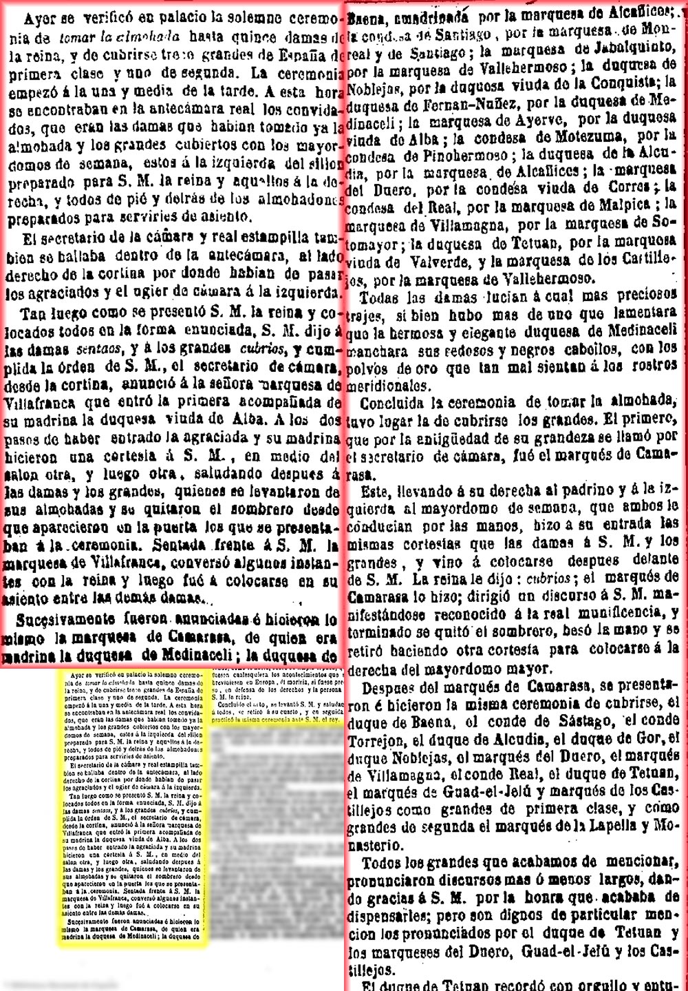 La Corona 24/1/1861. Toma de almohadas en palacio. La Corona 24/1/1861. Toma de almohadas en palacio.