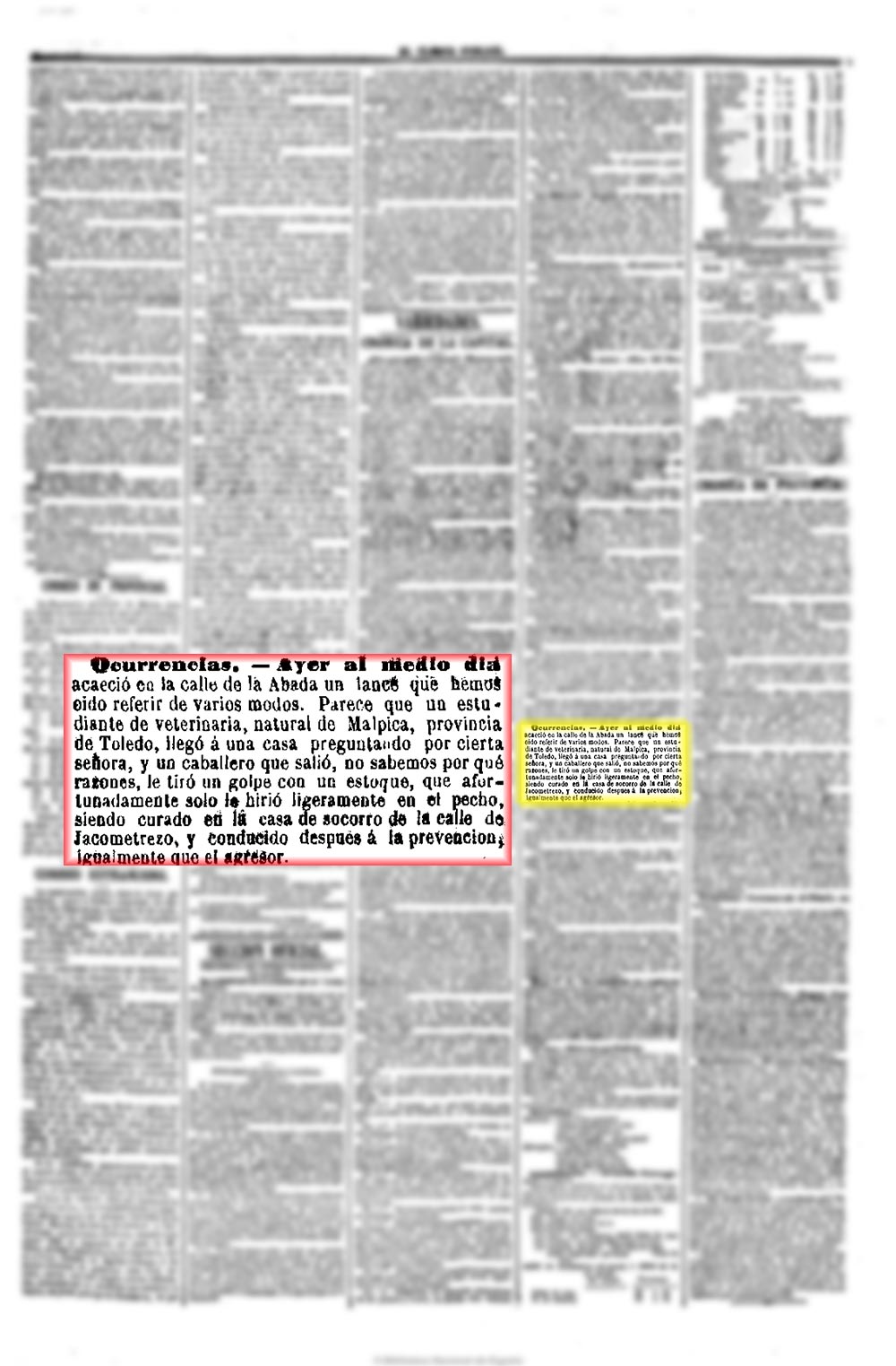 El Clamor público 11/4/1863, página 3. Malpiqueño herido en Madrid El Clamor público 11/4/1863, página 3. Malpiqueño herido en Madrid