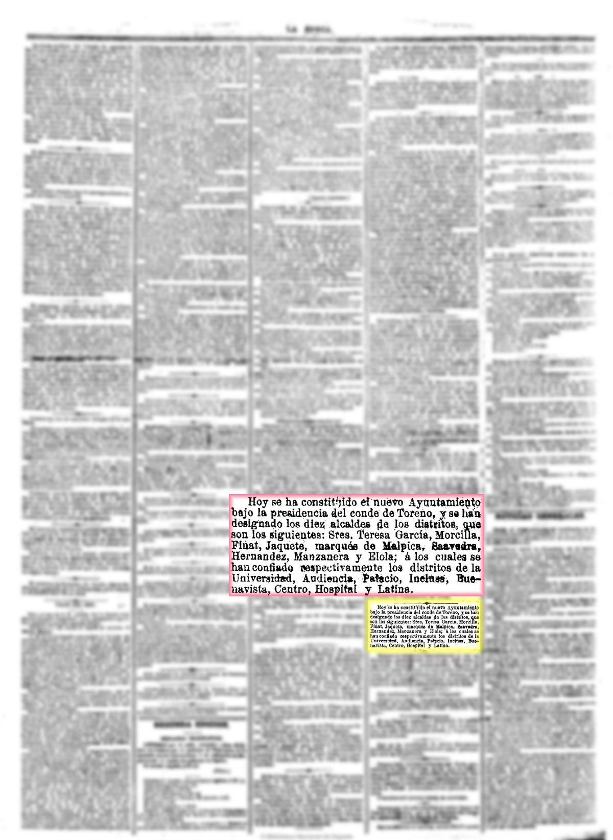 La Época, 8/1/1875, n.º 8.115, página 3, nombramiento del equipo de gobierno del Ayuntamiento de Madrid La Época, 8/1/1875, n.º 8.115, página 3, nombramiento del equipo de gobierno del Ayuntamiento de Madrid