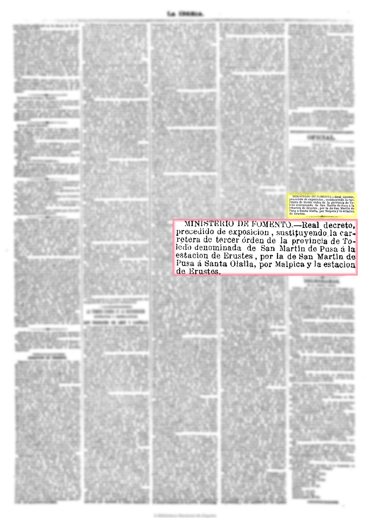 La Iberia 24_2_1878, página 2, mejora de la carretera Santa Olalla a San Martin de Pusa La Iberia 24_2_1878, página 2, mejora de la carretera Santa Olalla a San Martin de Pusa
