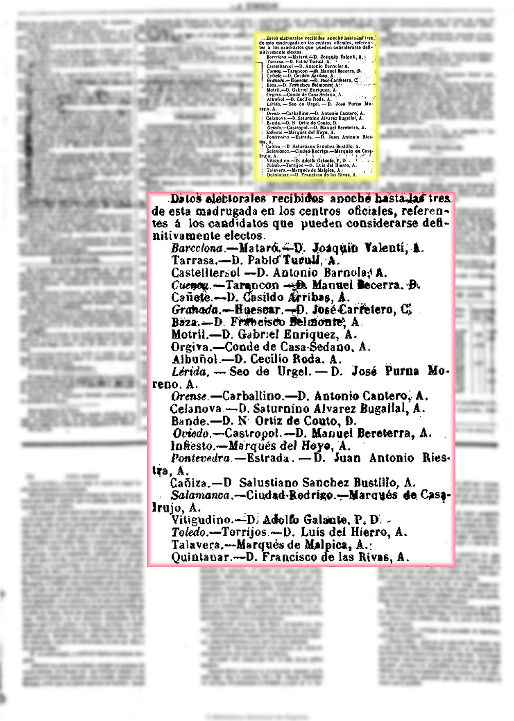 La Unión 25_4_1879, página 3, elegido diputado por Talavera de la Reina el marqués de Malpica. La Unión 25_4_1879, página 3, elegido diputado por Talavera de la Reina el marqués de Malpica.