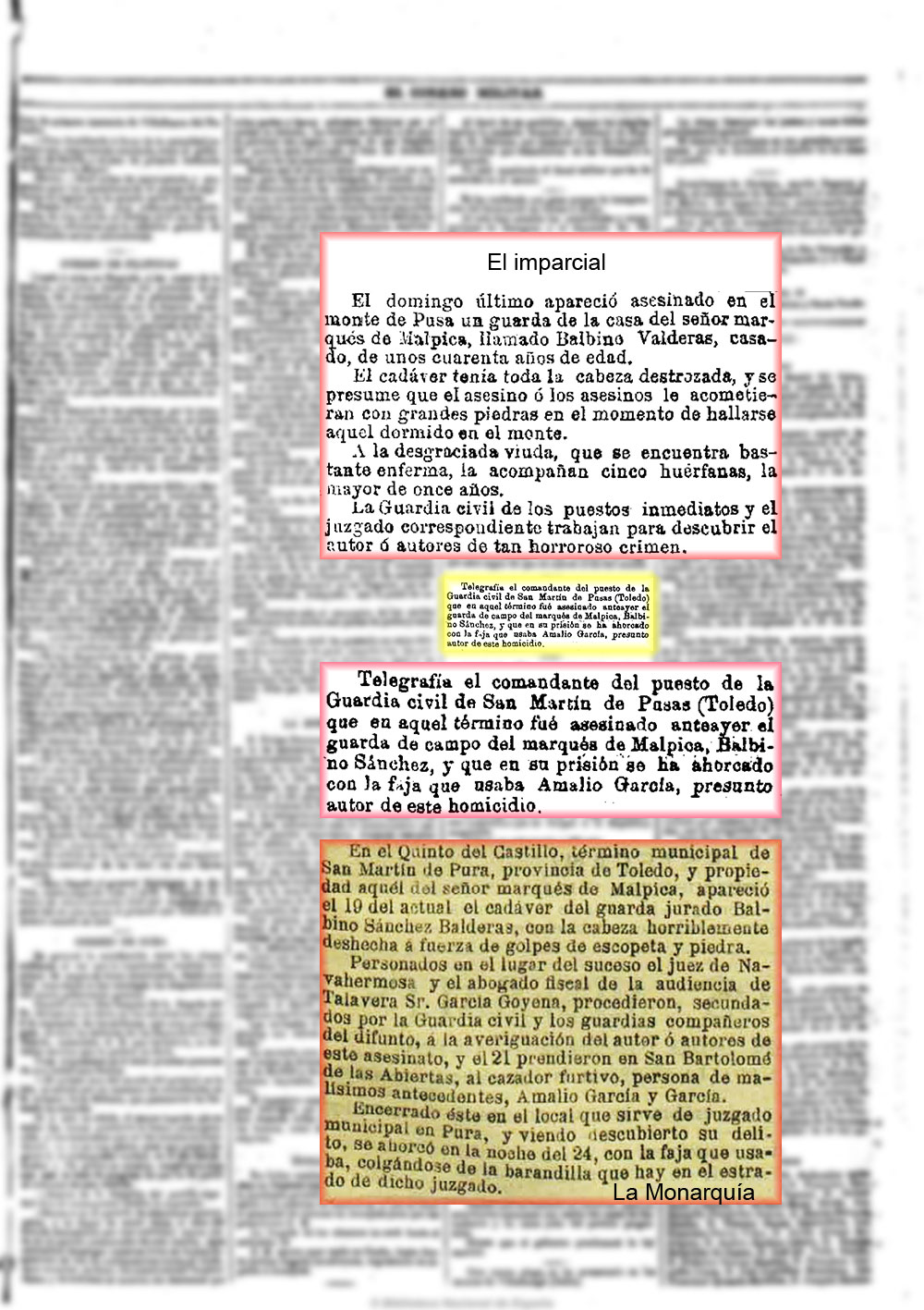 El Correo militar 28/5/1889, página 3, muerte de un guarda en Valdepusa El Correo militar 28/5/1889, página 3, muerte de un guarda en Valdepusa