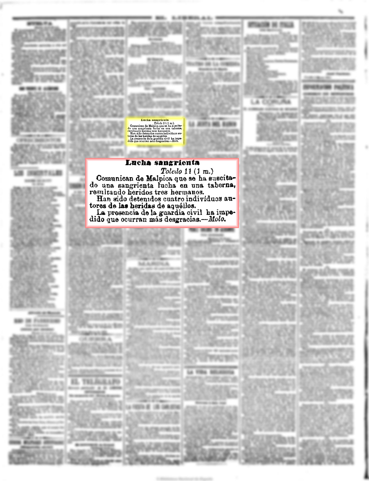 El Liberal 11-3-1896, página 2, lucha sangrienta en la taberna de Malpica El Liberal 11-3-1896, página 2, lucha sangrienta en la taberna de Malpica