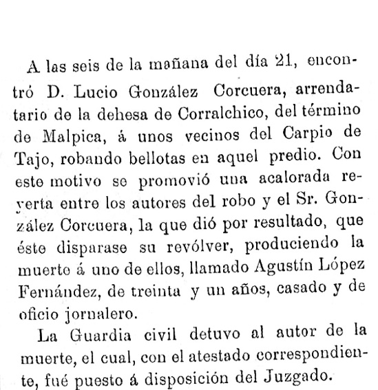 Reyerta por el robo de bellota en Corralchico. La Campana Gorda: Año VIII Número 459 - 1899 octubre 24 Reyerta por el robo de bellota en Corralchico. La Campana Gorda: Año VIII Número 459 - 1899 octubre 24