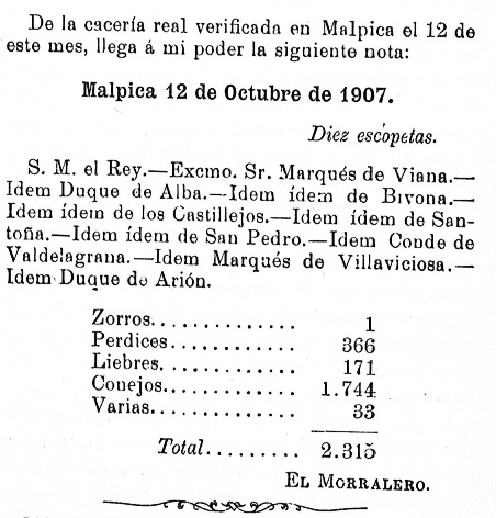 La Campana Gorda: Año XVI Número 887 - 1907 octubre 24. Crónica de otra cacería regia en Malpica y Valdepusa La Campana Gorda: Año XVI Número 887 - 1907 octubre 24. Crónica de otra cacería regia en Malpica y Valdepusa