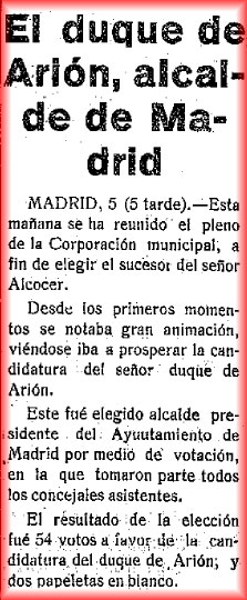 El duque de Arión es elegido alcalde de Madrid. El Castellano, 4/7/1924 El duque de Arión es elegido alcalde de Madrid. El Castellano, 4/7/1924e